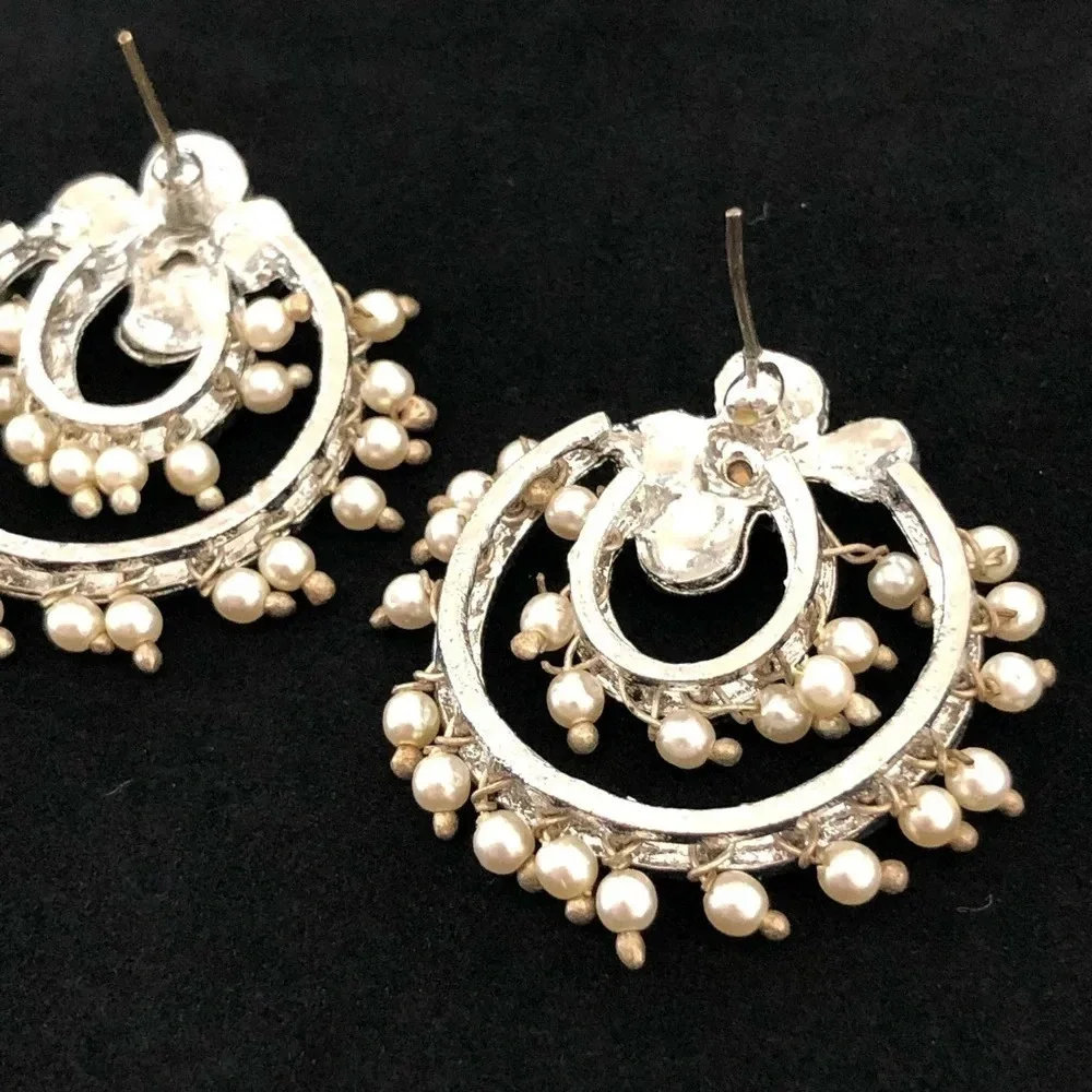 Silver Tone Pearl Crystal Bridal‎ Earrings Bride